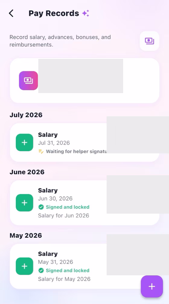 MyRoutiq monthly pay-record list and signature state